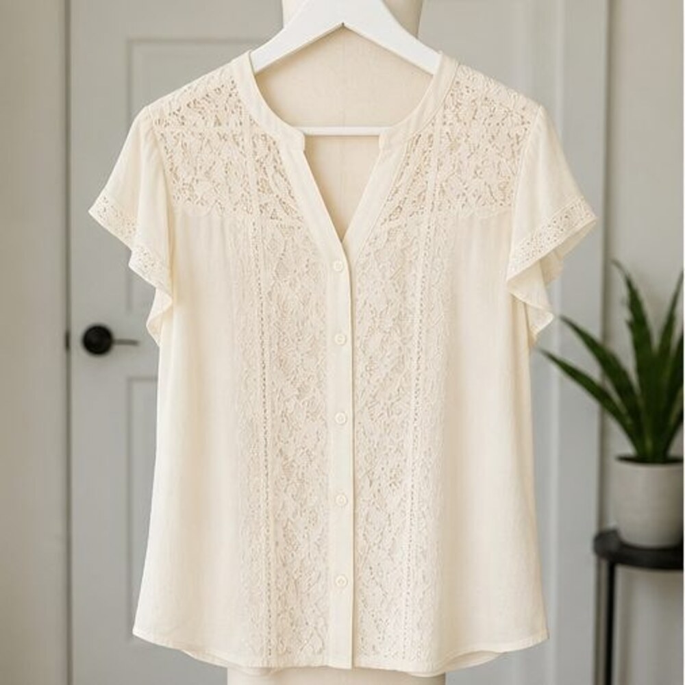 Cream Tie Neck Blouse